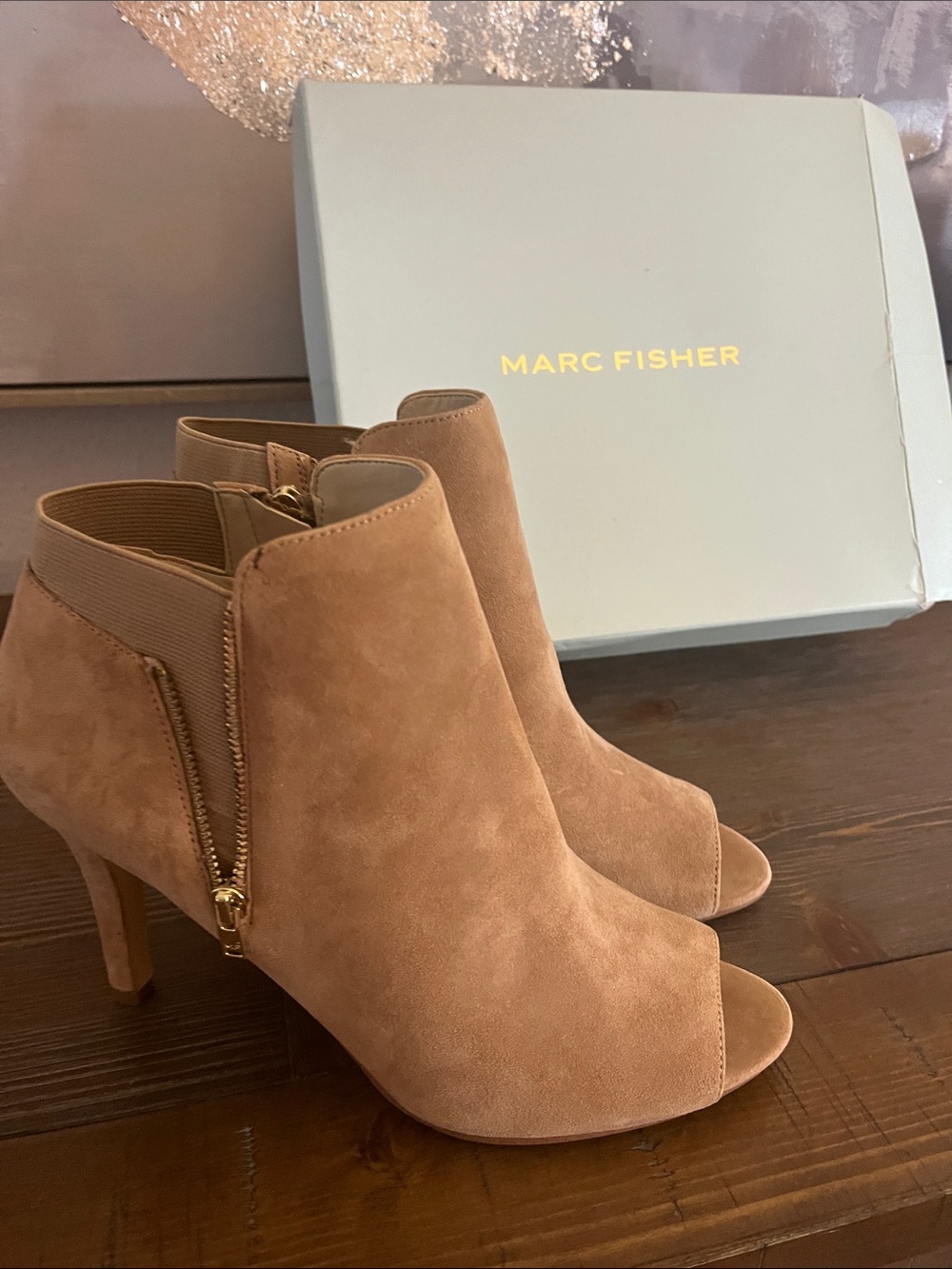 Marc Fisher Blush Suede Peep-Toe Ankle Booties